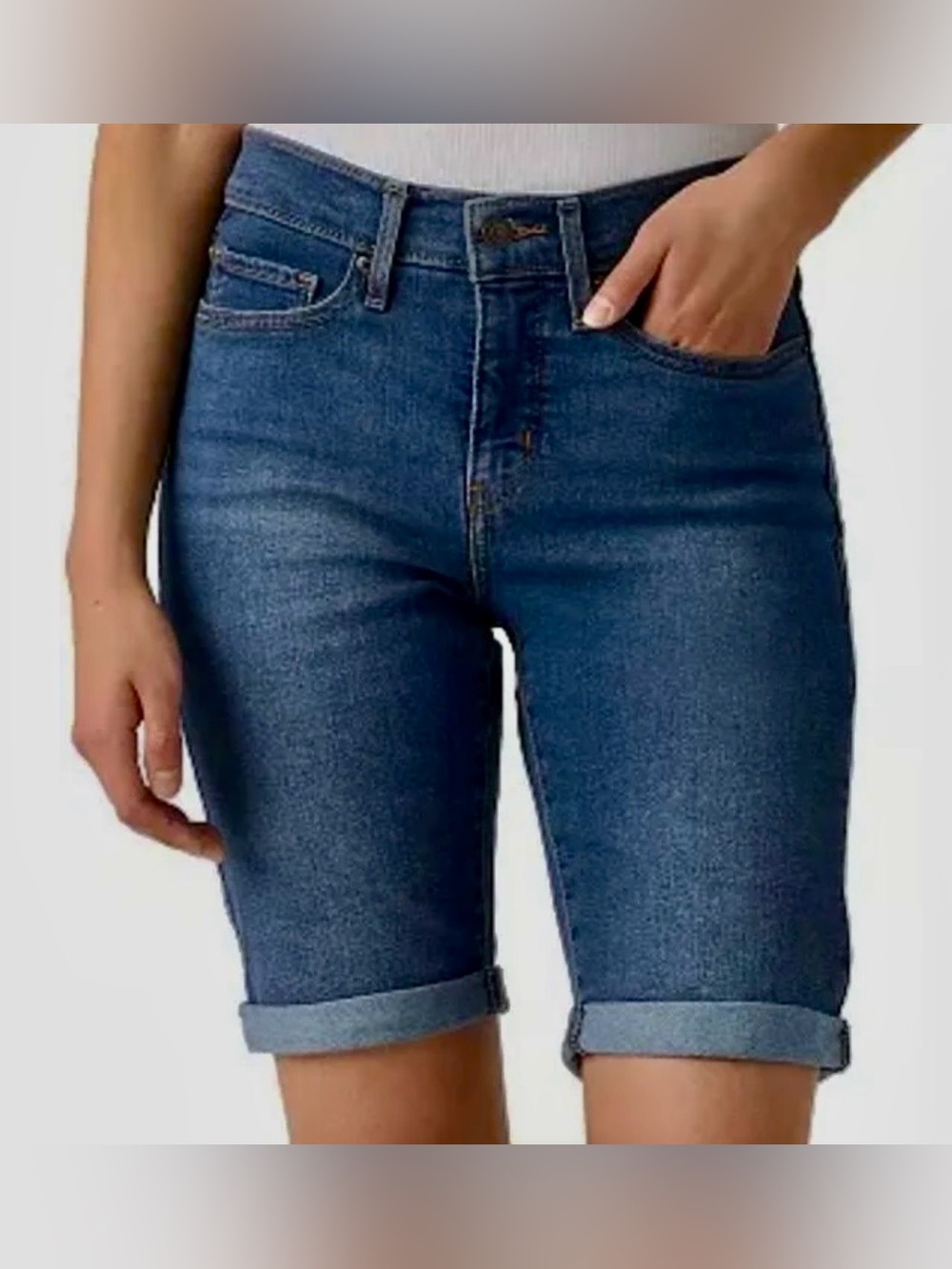Levi's Women’s Blue Denim Cuffed Shaped Bermuda Shorts - Size 26
